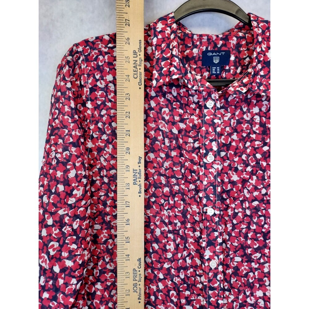 Gant Button Up Shirt Blouse Women's 12 Silk Cotton Pink Floral Collared Preppy - Picture 13 of 15